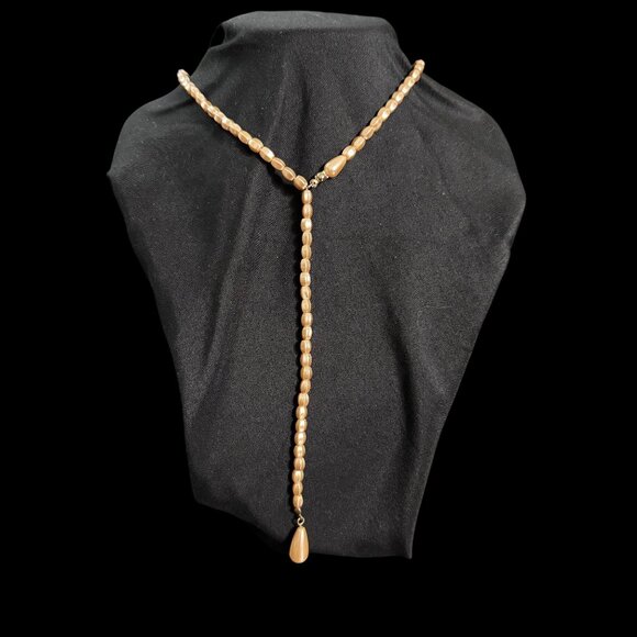 Charming Charlie Jewelry - Vtg Cream Gold Beaded Y-Necklace & Teardrop Charm Charming Charlie Art Deco